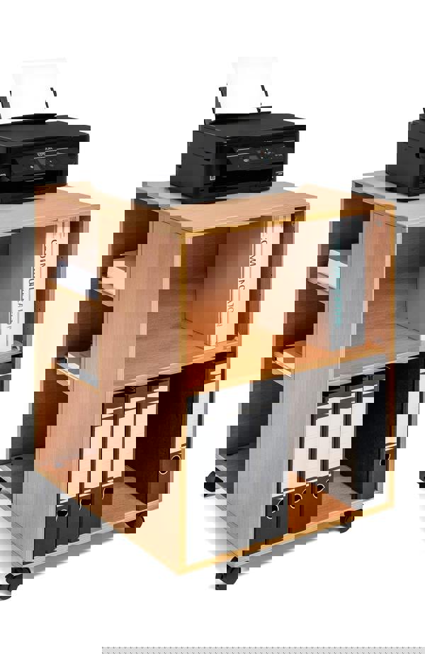 Durable 6 Shelve Office Filing Storage Trolley on Wheels | 75cm Beech