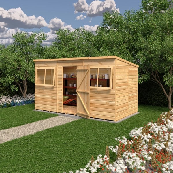 Shire 12x6 single door Pent shed 12mm shiplap interlock cladding