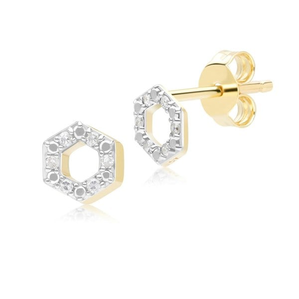 Geometric Hex Diamond Stud Earrings in 9ct Yellow Gold Front