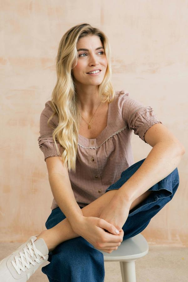 Lily & Me Poppy Plain Cotton Blouse Soft Pink
