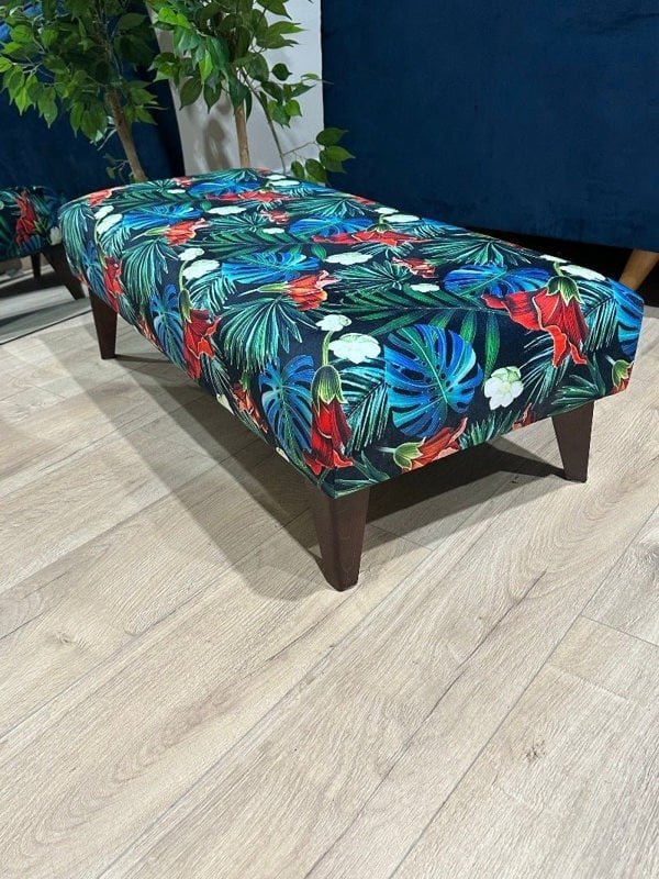 Blue jungle floral footstool pouffe footrest table or coffee table - ISTOOLS