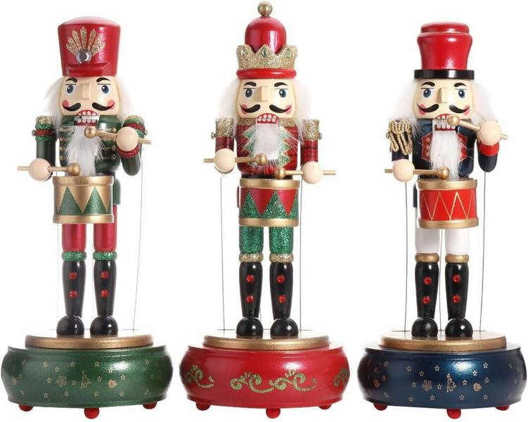 30cm Musical Wooden Nutcracker Soldier Christmas Decoration with Moving Mouth and Wind-Up Music image 6
