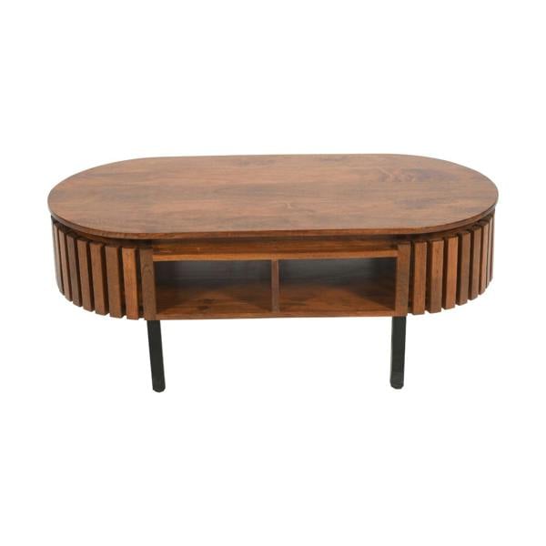 Wyld Haus Birmingham Slatted Mango Wood Rectangular Coffee Table with Storage Shelf