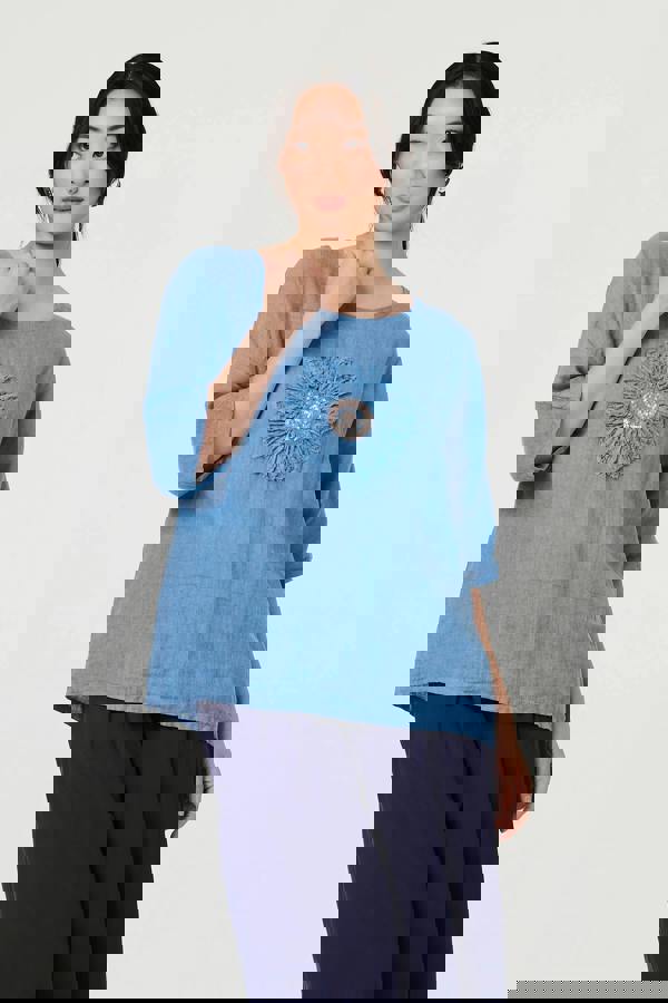 Light Blue | Sequin Textured Detail Relaxed Top : Model is 5'9"/175 cm and wears UK8/EU36/US4/AUS8