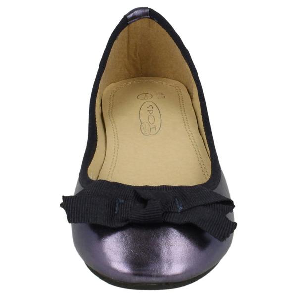 Spot On Ladies Spot On Flat Ballerina Ribbon Bow Vamp Shoe