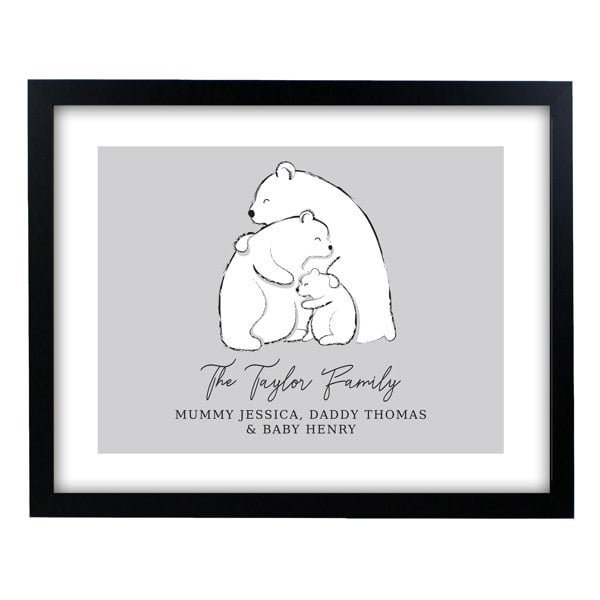 Personalised Memento Company Personalised Polar Bear Family Black Framed Print