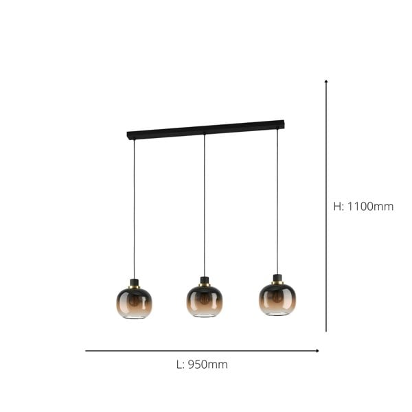 EGLO Oilella Linear Glass Pendant Light Black And Brown