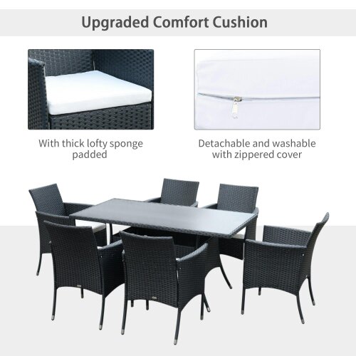 Wyld Haus Loreke Black Rattan 6 Seater Outdoor Dining Set With Armchairs And Glass Top Table