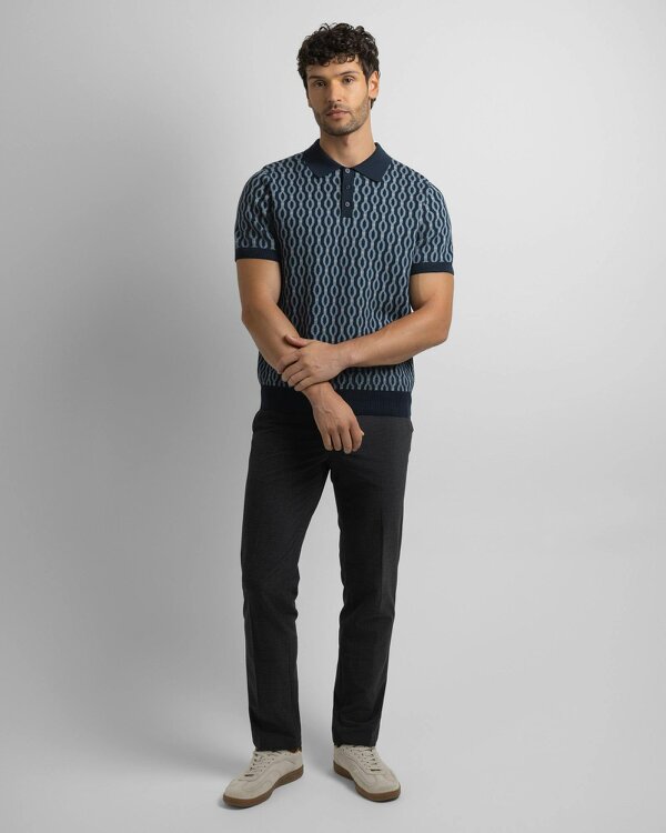 Steel & Jelly Kew - Geometric Diamond Jacquard Knitted Polo Shirt