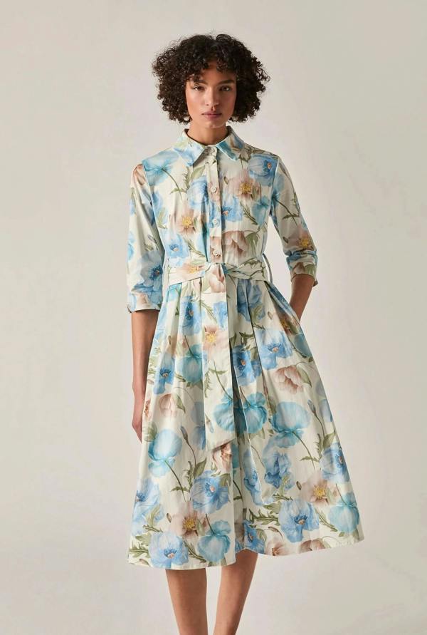 James Lakeland Blue Bloom Cotton Midi Dress