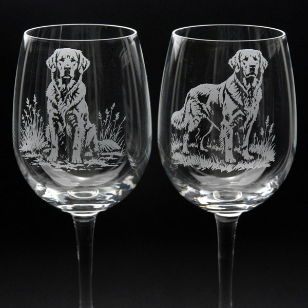 Glyptic Glass Art Golden Retriever Dog Crystal Wine Glass - Engraved Gift/Hand Etched