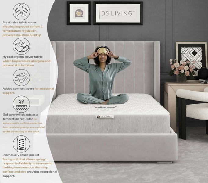 DS Living Aura Gel Enhanced 800 Pocket Sprung Mattress with Comfort Layers - 6ft - Super King - Essentials by DS Living