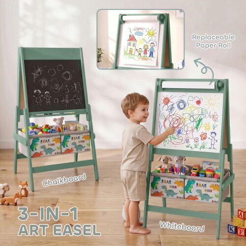 AIYAPLAY Art Easel for Kids 3 in 1 Double Sided Kids Easel with Storage