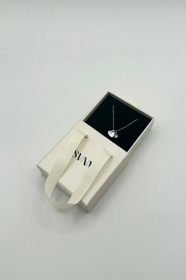 SVNX Mini Heart & October Birthstone Necklace in Silver Colour - Gift Boxed