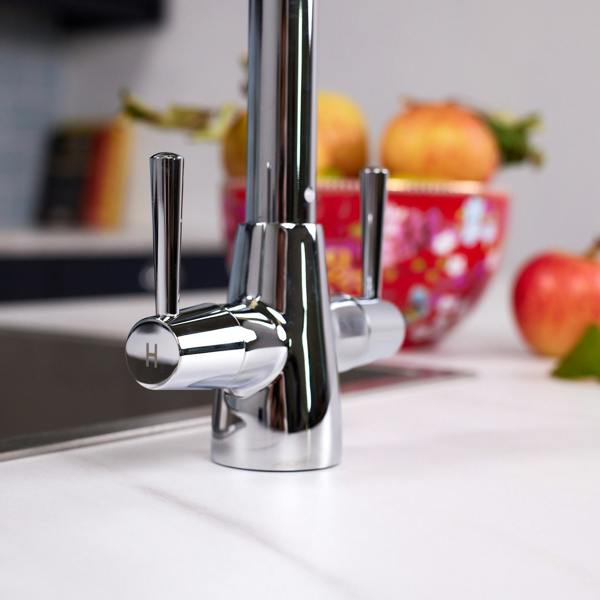 Flode Harstad | Dual Lever Kitchen Sink Mixer Tap with Swivel Spout | Polished Chrome Finish