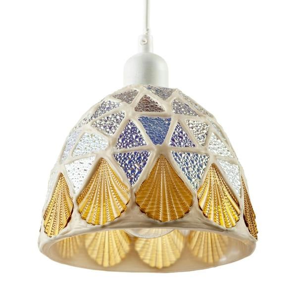Dome Shaped Pendant Ceiling Light Shade with Structured Mosaic Glass Image 4