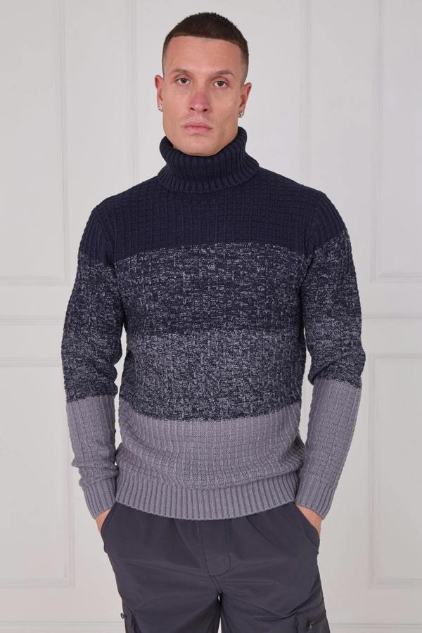 Men's Textured Roll Neck Jumper