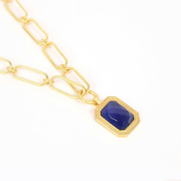 Lila Rasa Paperclip Chain Rectangular Blue Sapphire Crystal