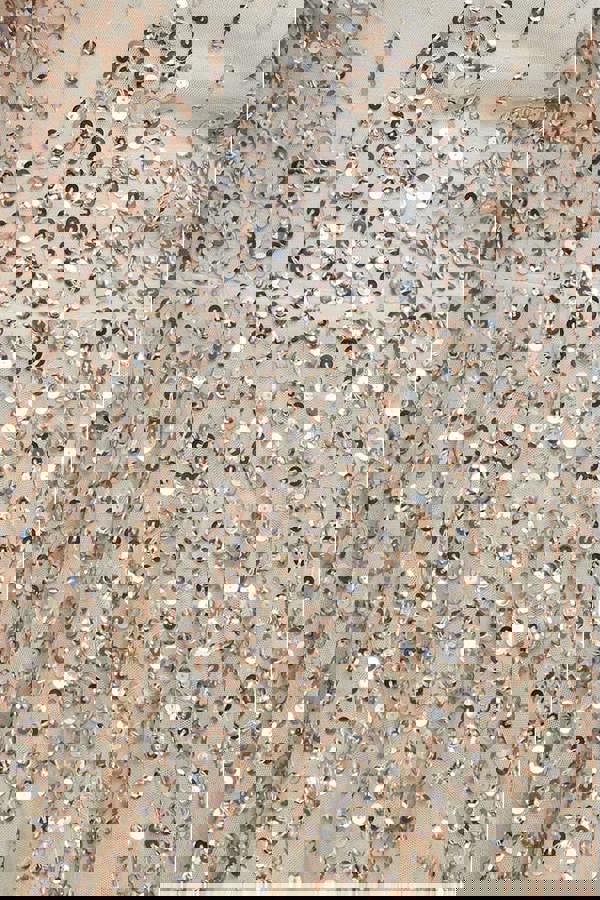 Sunray Hand Embellished Sequin A-Line Sleeveless Maxi Dress - Ivory DR2882