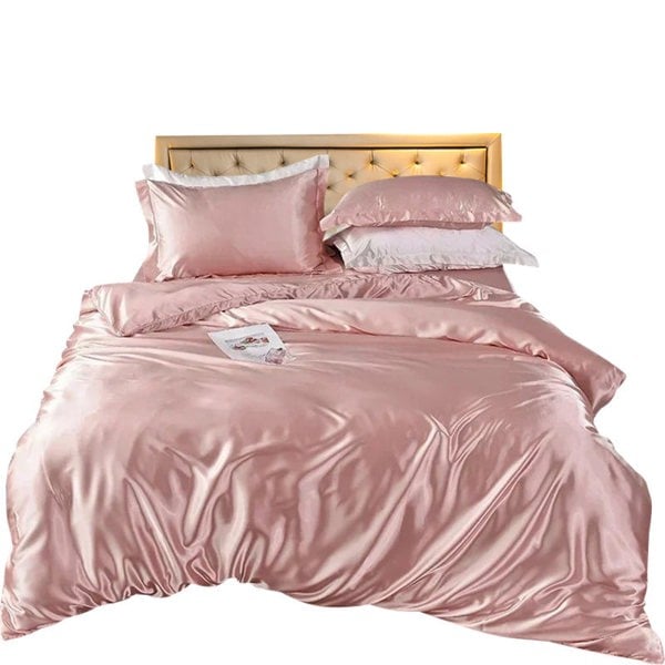 Anyhouz Anycozy Beddings Light Pink AU Queen Size 3 Pcs High End Satin Smooth Duvet Cover Set Luxury Polyester Silky Soft Cozy Bedding Set