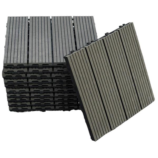 Gr8 Garden 11x WPC Stripe Composite Interlocking Decking Tiles – Black Outdoor Garden Flooring