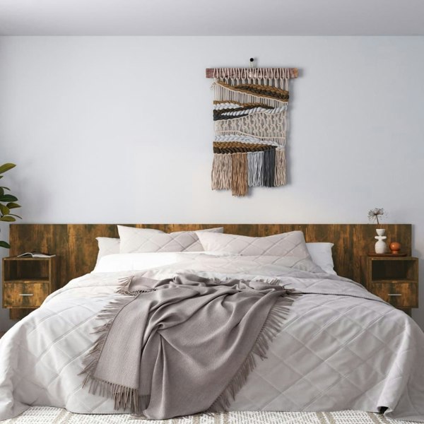 Berkfield Bed Headboard with Cabinets Smoked Oak Engineered Wood