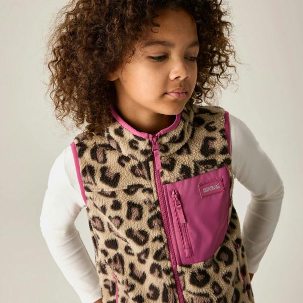 Regatta Childrens/Kids Frankie Leopard Print Fleece Body Warmer - Mocha/Violet - 