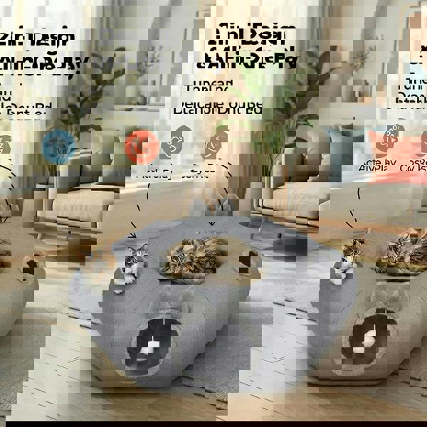 Skylos Foldable Cat Tunnel Bed Interactive Donut Toy for Indoor Cats Kittens