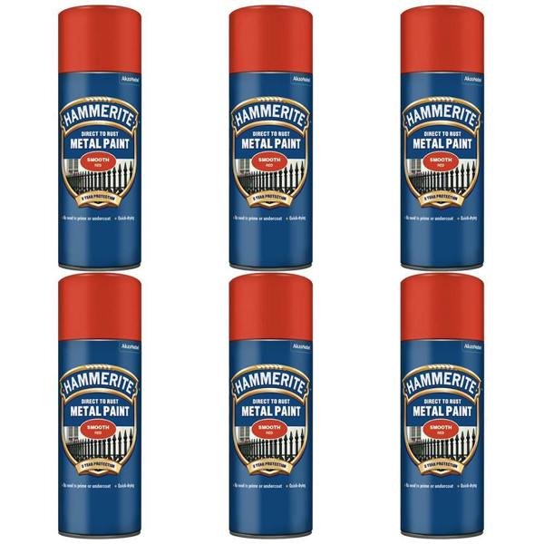 Hammerite 6X Hammerite Smooth Red Spray Paint 400ml