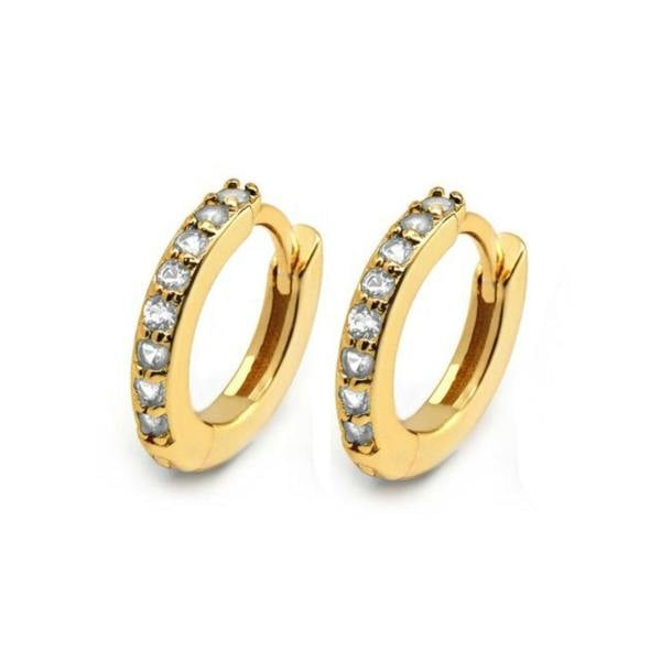 Say It With Clear Huggie Hoop Earrings - Yellow Gold Plated