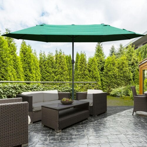 Outsunny 4.6M Garden Patio Umbrella Canopy Parasol Sun Shade w/o Base Green - Dark Green - With Base