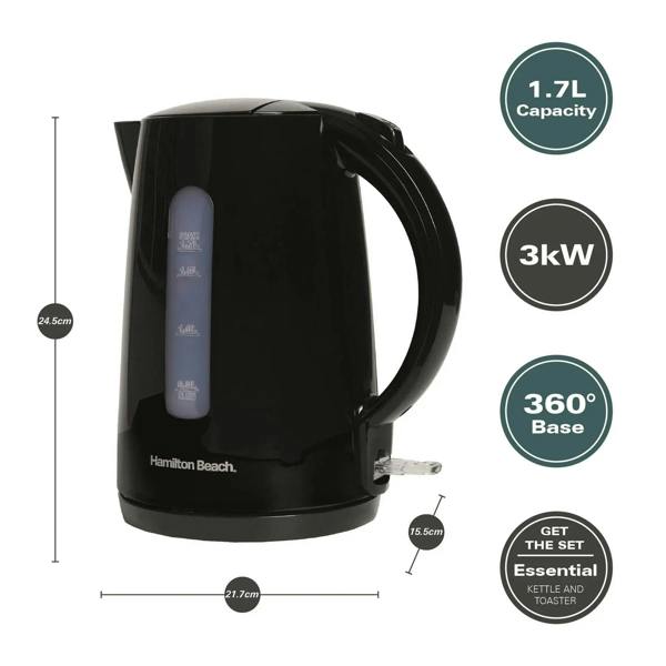 Hamilton Beach Essentials 1.7L Rapid Boil Kettle - Black - Hamilton Beach UK