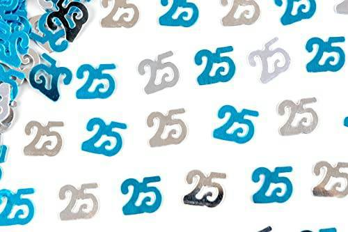25th Birthday Blue & Silver Metallic Confetti Table Decoration Pack for Milestone Celebrations image 3