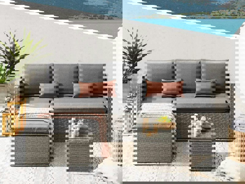 3 Piece Rattan Patio Reversible Corner Sofa + Table