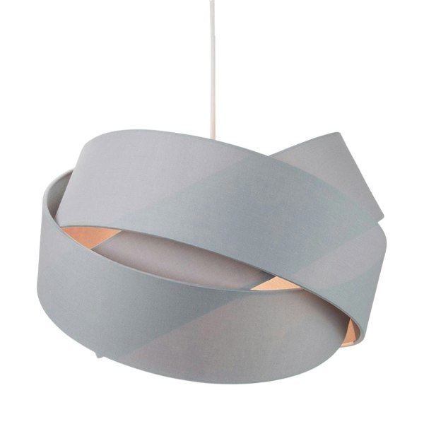 Contemporary Triple Ring Grey Cotton Fabric Pendant Shade with Grey Satin Inner Image 1