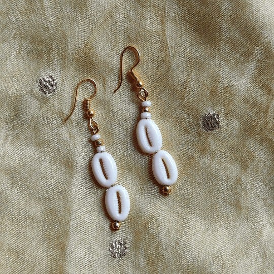 The Colourful Aura Cowrie Sea Shell Lightweight Minimalist Beach Dainty White Drop Hook Earring