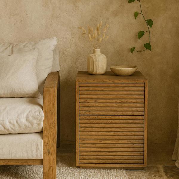 Wyld Haus Velagio Natural Oak Ribbed 2 Drawer Bedside Table