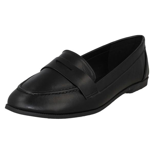 Spot On Ladies Spot On Flat Loafer Saddle Trim Wide Fit Shoes F80561