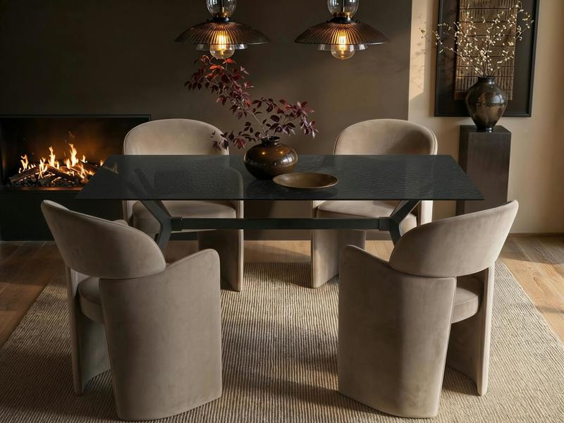 Emil Black Glass Rectangle Dining Table & Estella