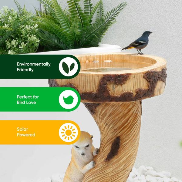 Gardenwize Solar Bird Bath – Meerkat Garden Ornament with LED Light