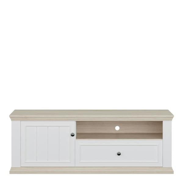 Furniture To Go Pontypool TV Unit with Drawer & Open Shelf in White and Riva Oak