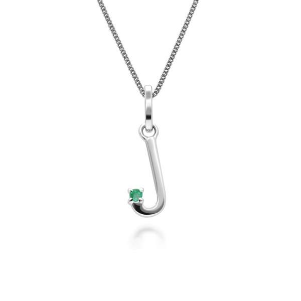 Gemondo Initial Emerald Letter Charm Necklace in 9ct White Gold