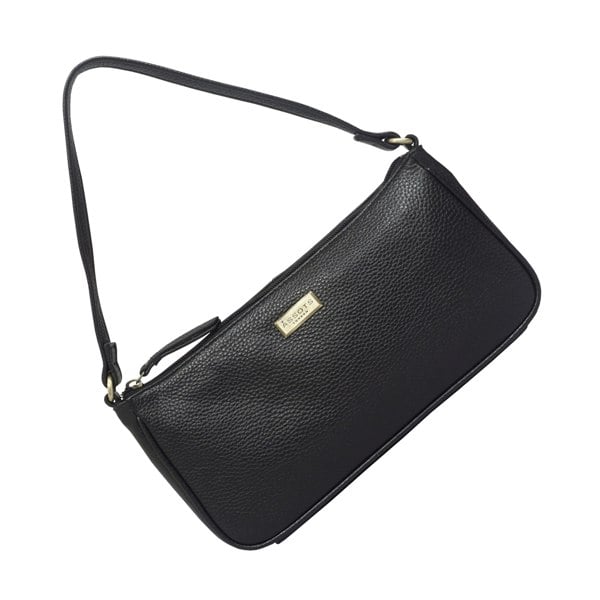 Assots London 'ZARA' Black Soft Pebble Grain Real Leather Baguette Shoulder Bag