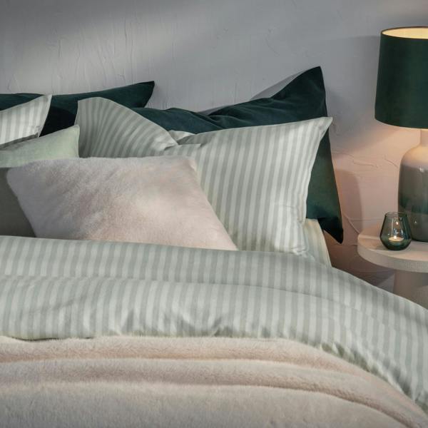 Soak&Sleep Misty Green Herringbone Stripe Cotton Duvet Sets