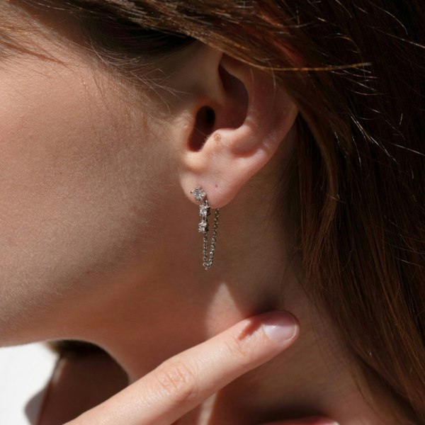 Spero London Fine Diamond Linked Tennis Earring in 14ct Solid Gold - Single