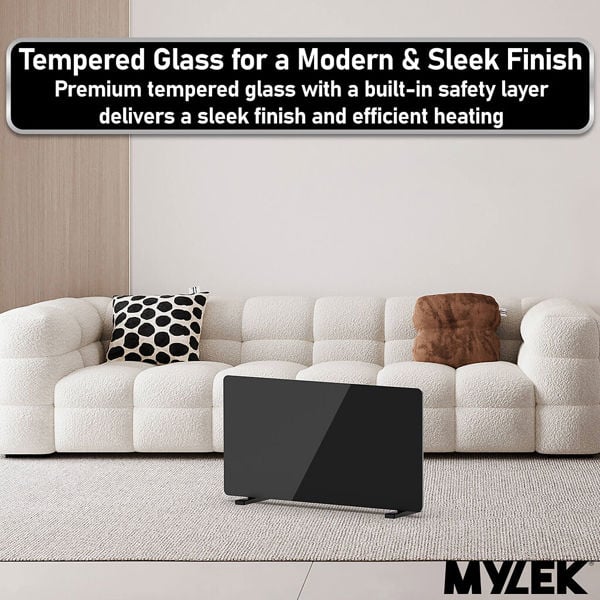 Mylek Radiator Glass Panel Heater Black Slimline, Wifi Enabled Smart APP