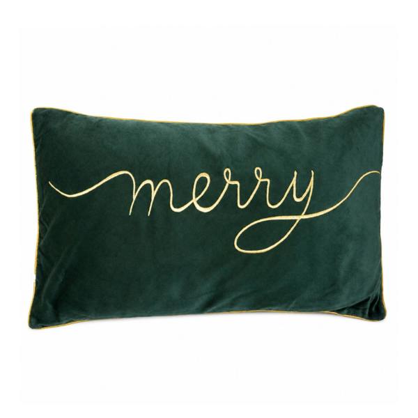 Samuel Alexander 49cm Dark Green Christmas Decorative Merry Cushion with Gold Detail