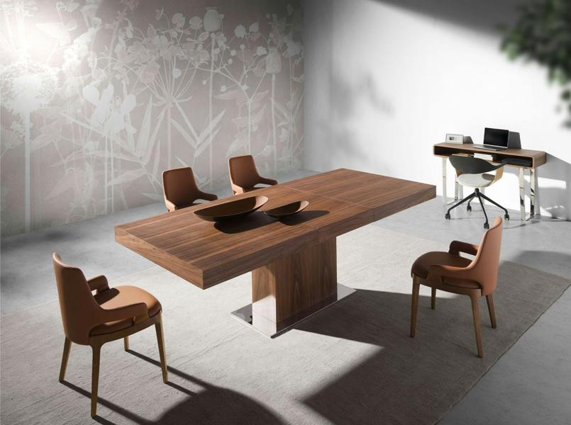 Angel Cerdá Rectangular Walnut and Chromed Steel Console Table 3000