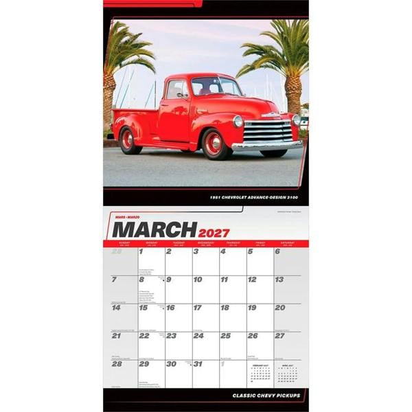 Classic Chevy Pickups Calendar 2027, Wall Calendars, Month To View, Transport, Gift