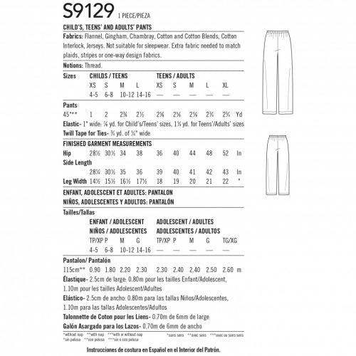Simplicity Sewing Pattern 9129, Trousers, Pyjamas for Kids, Teenagers, Women, Men, A (XS - L / XS - XL) - Easy
